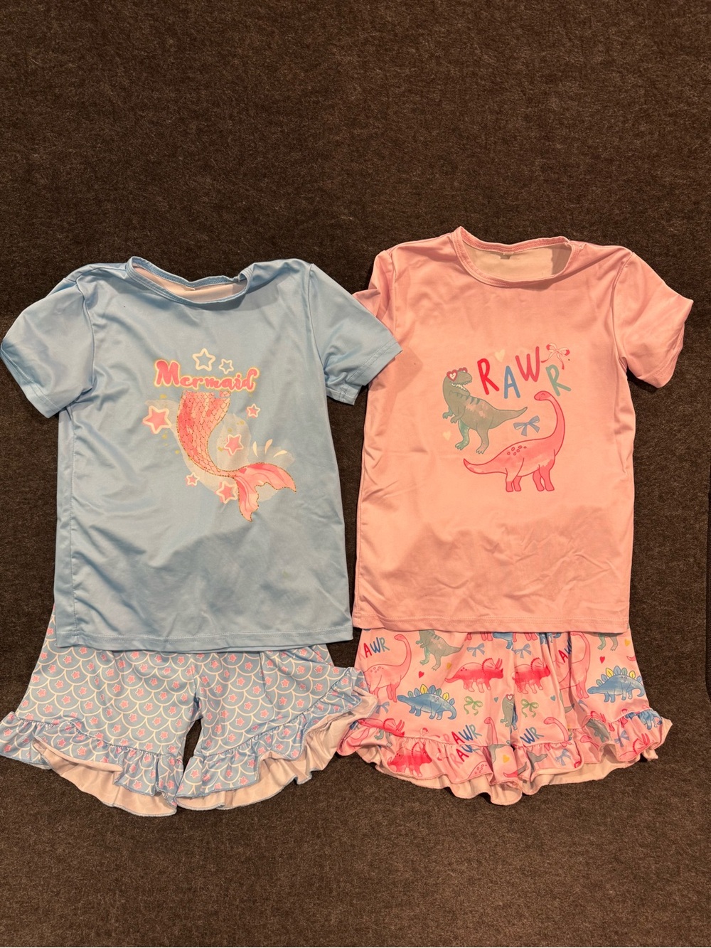 Kids Pink and Light Blue Mermaid & Dino Pajama Sets